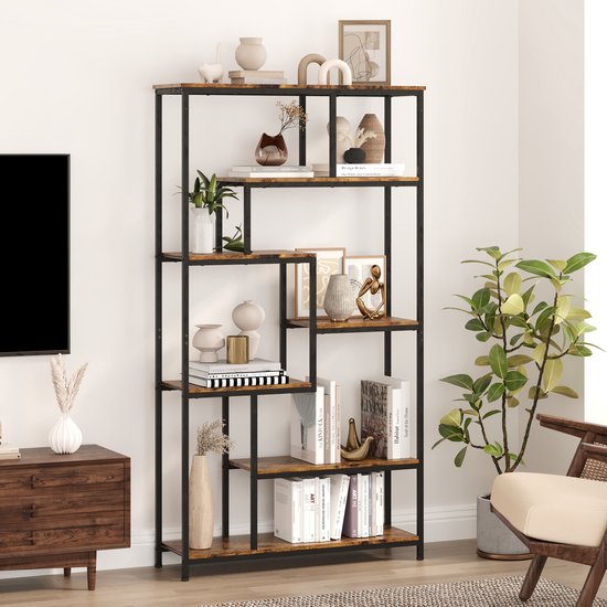 Bealife FS13 Boekenrek met 5 planken - Boekenkast industrieel - Kasten - 98x30x180cm - Bruin