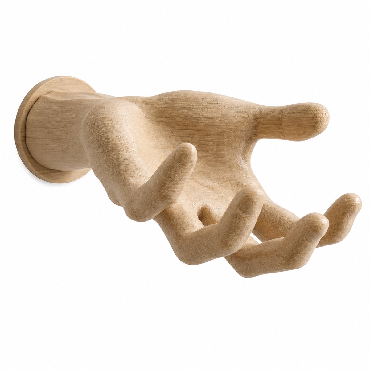Decoratieve Hand Wandhaak Voor Aan De Muur - Moderne Kapstokhaak Voor Jas En Tas - Unieke Wanddecoratie Voor Hal Woonkamer Slaapkamer En Kantoor - 10 X 15 CM - Oak