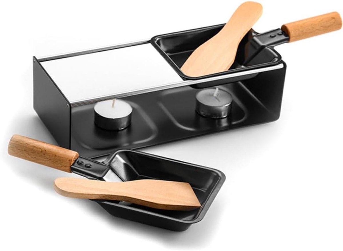 Mini Grillpan - Kaas Smeltpan - Gezellig Tafelen - Hout Handvat - 23x10CM - Zwart