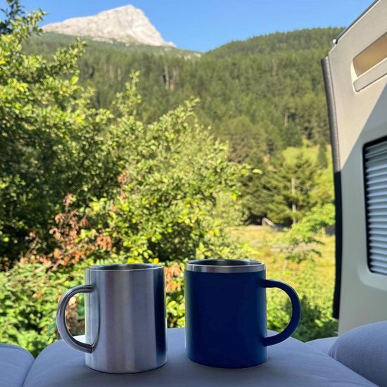 Servies set - Kampeer servies - Outdoor eten - Melamine RVS mokken - 16 delig - Oranje blauw — afbeelding 3