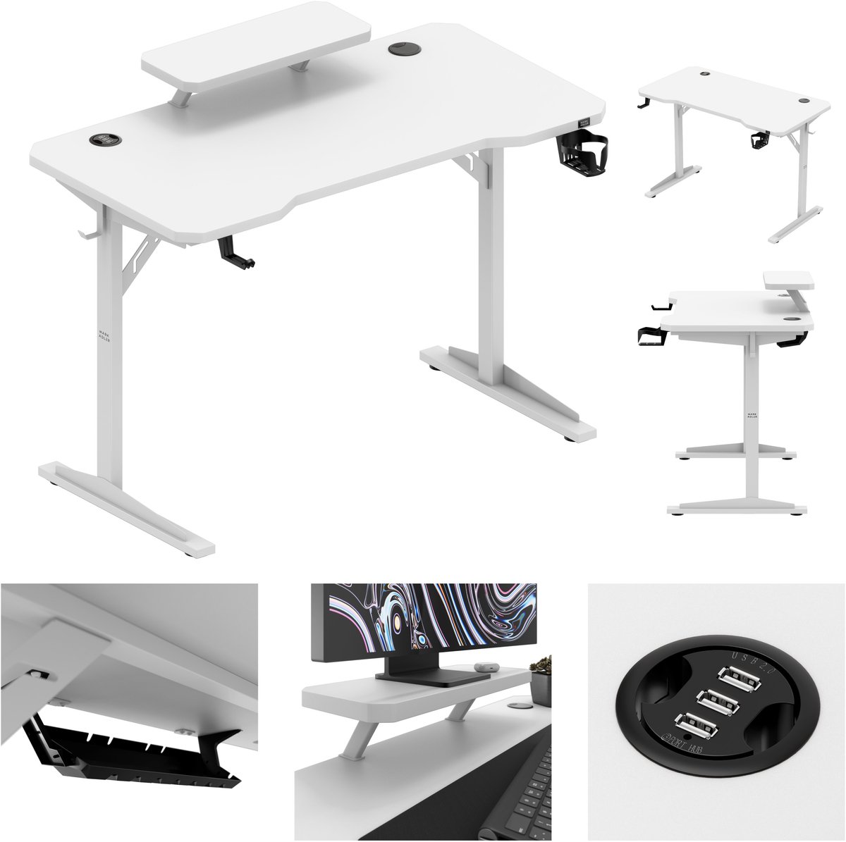 Mark Adler Leader 5.1 - Computerbureau - met plank - met 5V USB-oplader - Wit