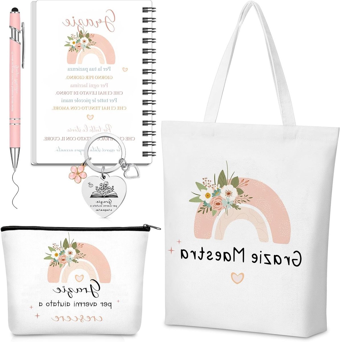 Eindejaarsgeschenk voor de Leerkracht - Bedankt Leerkracht Draagtas, Cosmetische Tas, Sleutelhanger en Balpen - Perfecte Bedankcadeaus voor Afstuderen of Verjaardag