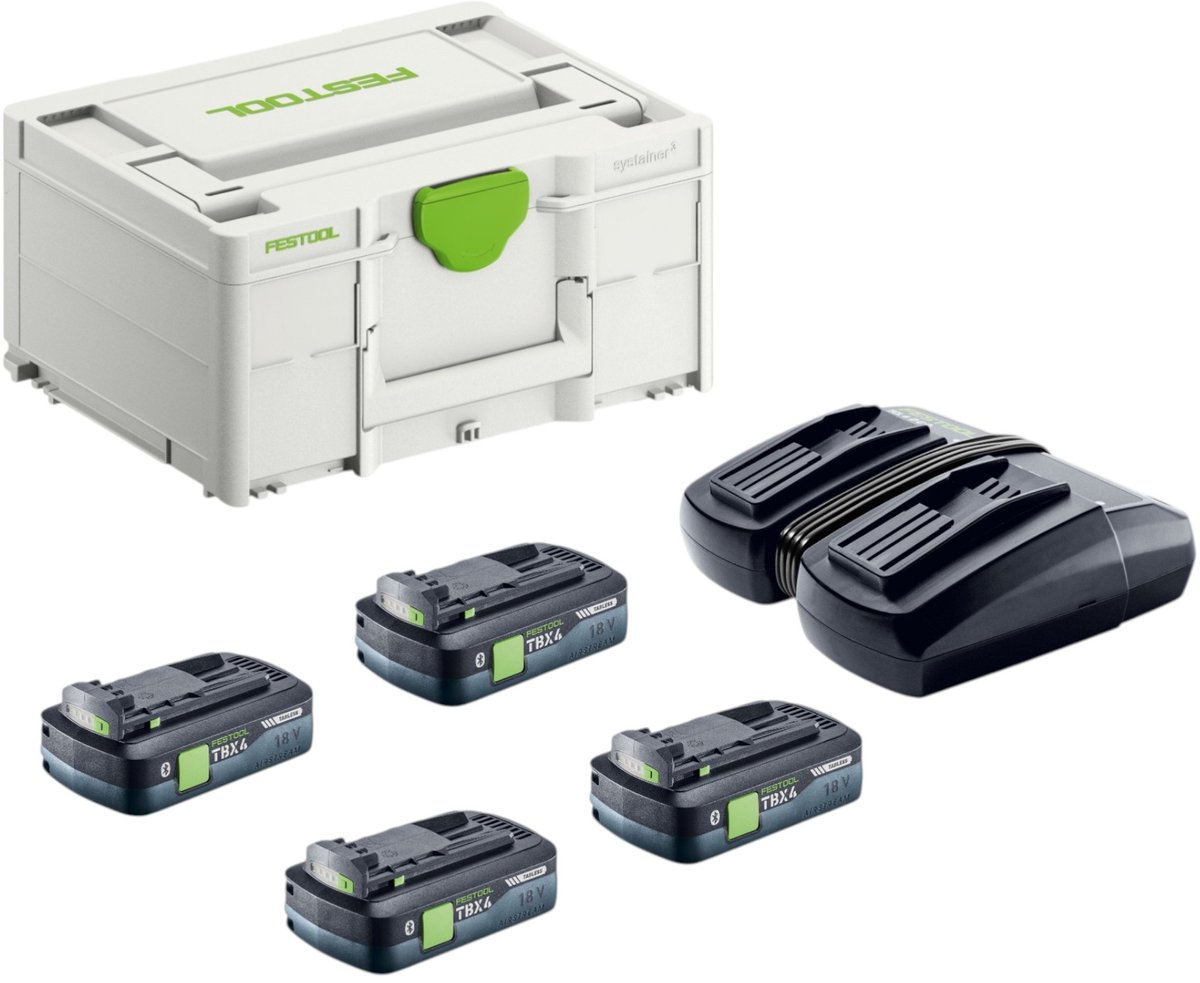 Festool energieset TCL 6 DUO dubbele snellader 10,8 V - 18 V ( 577017 ) + 2x BP 18 TBX 4 C-ASI Tabless Akkupack accupack Tabless ( 2x 578745 )