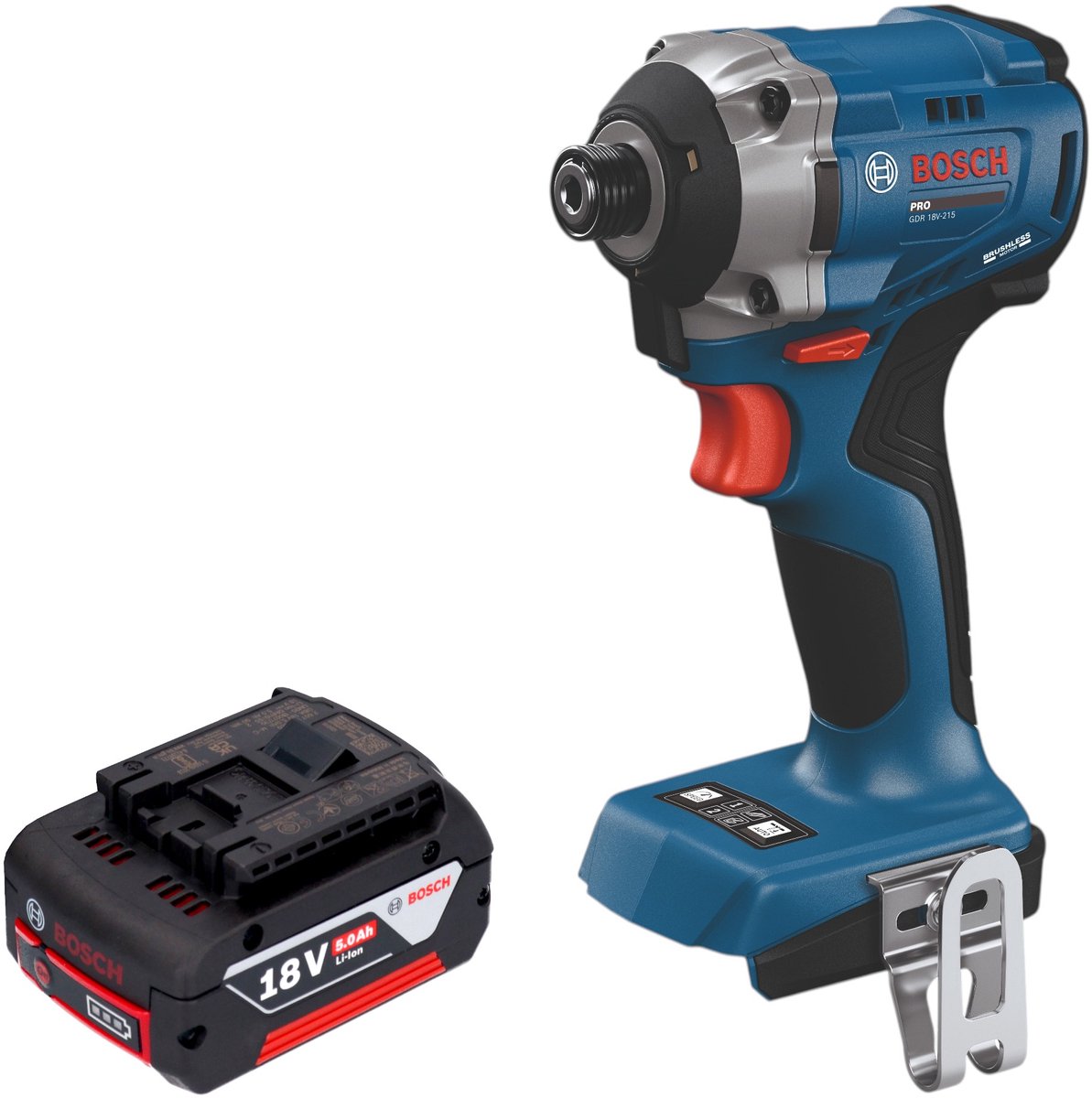 Bosch GDR 18V-215 Professional accu-slagschroevendraaier 18 V 215 Nm 1/4" borstelloos + 1x accu 5,0 Ah - zonder oplader