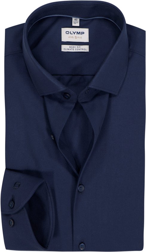 OLYMP 24/7 Level 5 body fit overhemd - twill - marine blauw - Strijkvriendelijk - Boordmaat: 42