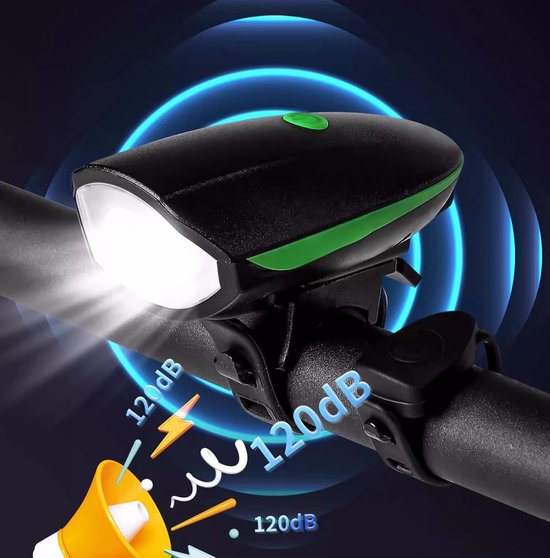VHV - Fietslamp met bel - oplaadbare fiets voorlamp met hoorn - IPX3 waterdicht - voor nachtritten, stadsfiets, racefiets en mountainbike — afbeelding 2