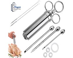 60 ml Vleesinjectiespuit voor Marineren – RVS Injectiespuit met 3 Naalden voor Vlees en Vis – vleesinjectiespuit – marinade spuit – bbq injectiespuit – keuken injectiespuit – marinade injector – kookspruit vlees – 77871