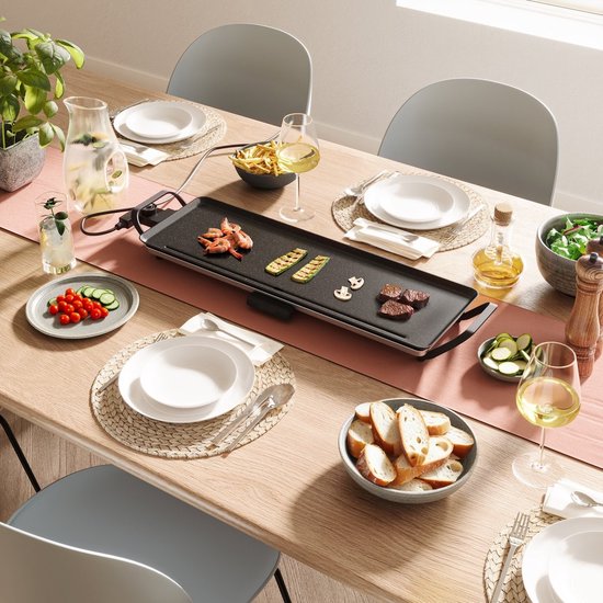 Swiss Haus® TP70 Bakplaat L - 1800W Elektrische Grillplaat - Gourmet - PFAS Vrij - 70x23 cm - Afneembare Thermostaat & Handgrepen - Vetopvangbak - Teppanyaki - Tafelgrill voor 6-8 Personen - Zwart — afbeelding 2