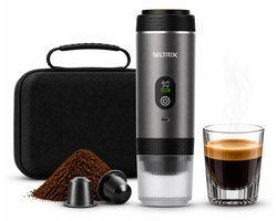 Draagbare Koffiemachine - 20 Bar - Espressomaker voor Onderweg - Inclusief Beschermhoes - 150 ml - 7500 mAh Oplaadbaar - Draagbaar koffiezetapparaat - Cups & Gemalen Koffie - Camping & Reizen - Espresso & Lungo - Seltrix - Grijs