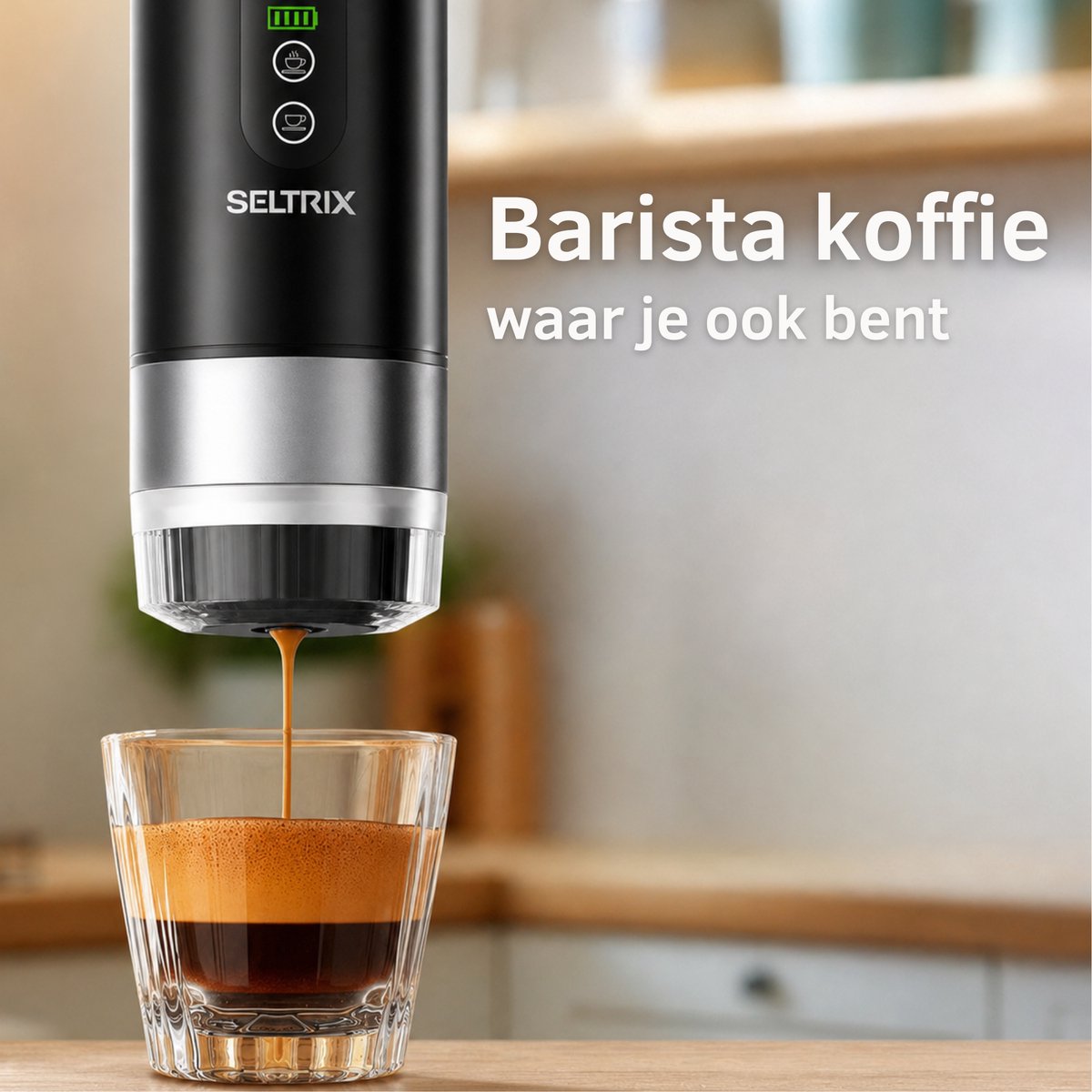 Draagbare koffiemachine - Verwisselbare Accu + 1 extra accu - 20 Bar - Inclusief Beschermhoes - 150 ml - 7500 mAh - Draagbaar koffiezetapparaat - Cups & Gemalen Koffie - Camping & Reizen - Espresso & Lungo - Seltrix - Zwart — afbeelding 4