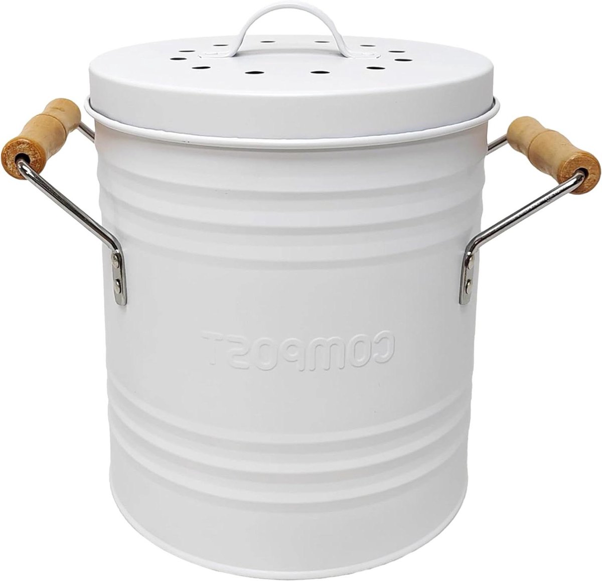 Compostbak Keuken - Afvalbak Compost - Organisch Afval Verzamelen - Geurfilter Deksel - 4 Liter - Wit