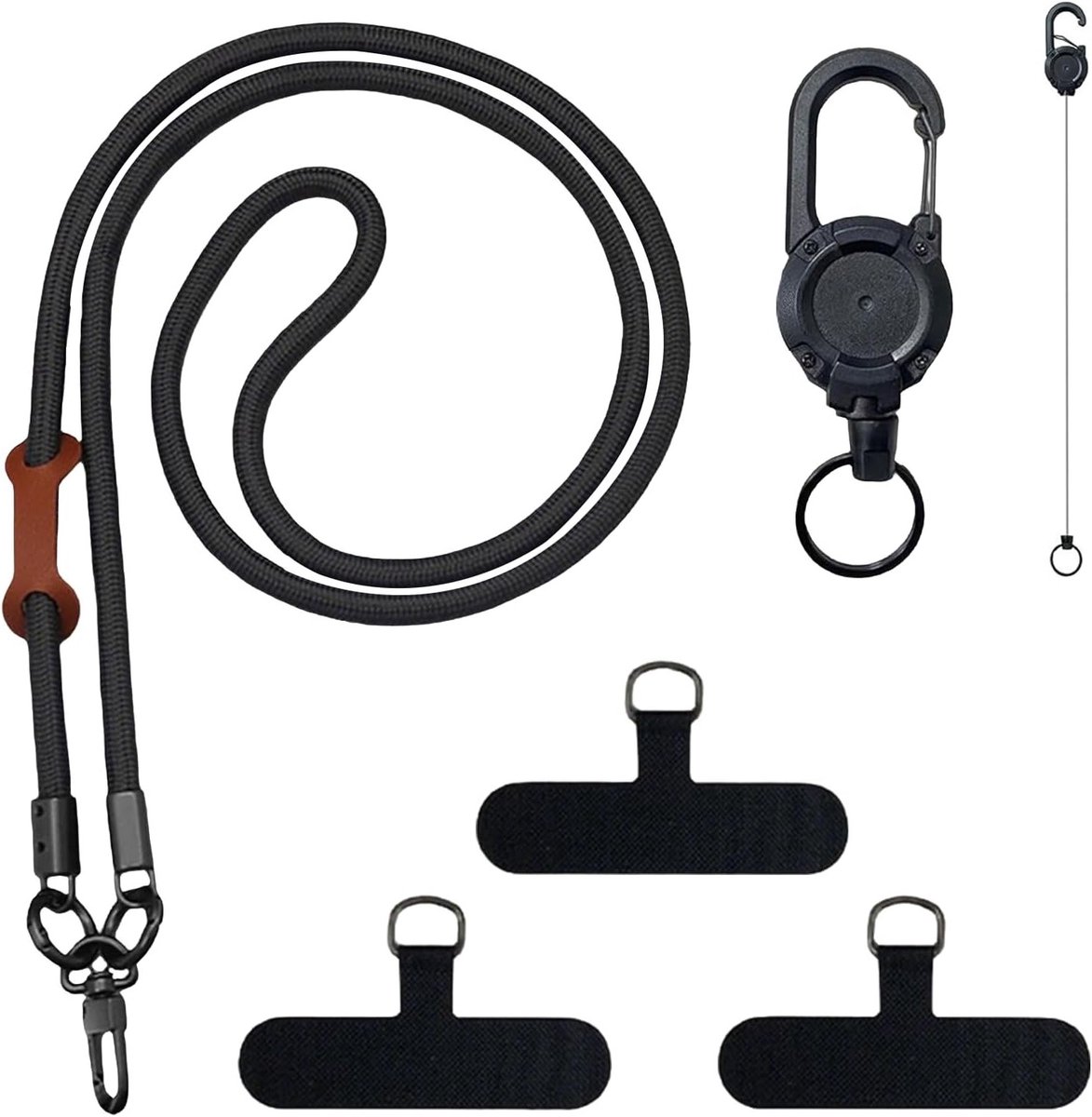 Diefstalbestendige telefoonband van 120 cm met universele pads en intrekbare sleutelhanger, ideaal voor wandelen, werk en reizen met smartphone