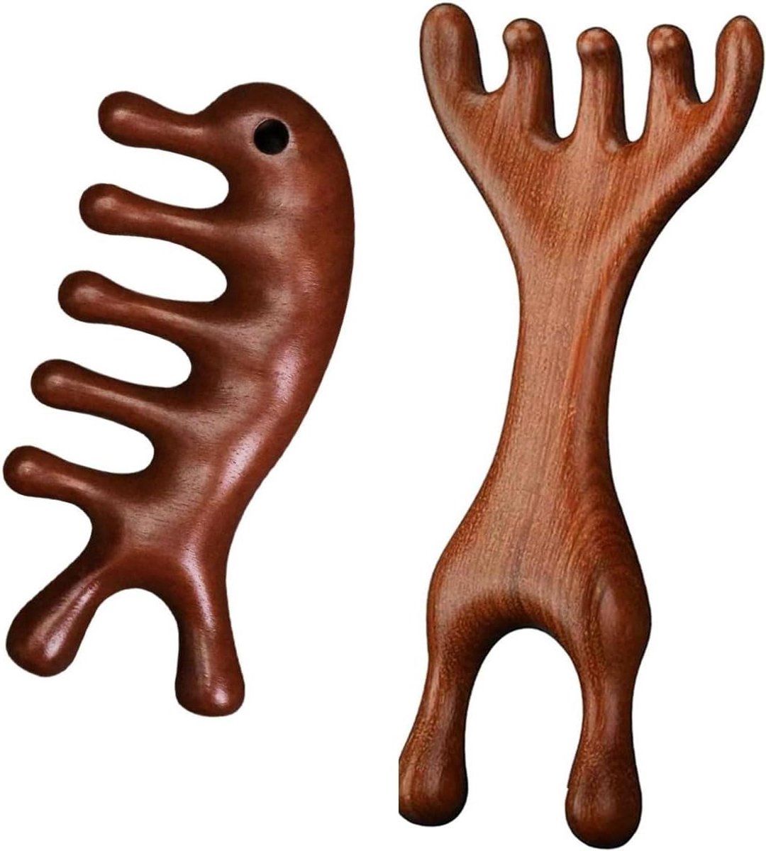 Houten Hoofdmassager - Hoofdhuid Kam - Ontspanning Hoofdhuid - Natuurlijk Sandelhout - 11.1 x 9.6 cm - Houtkleur