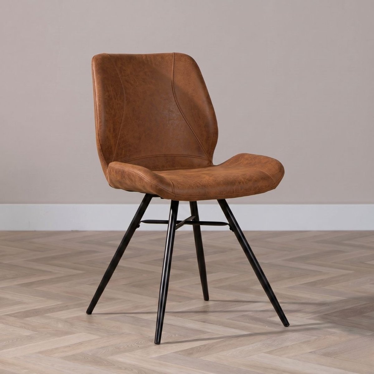 Bronx71® Industriële eetkamerstoel Barrel cognac eco-leer - stoel