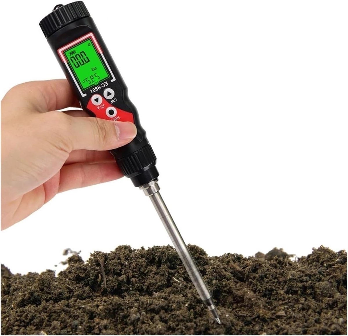 Bodemtester EC-meter - Bodemdetector Digitaal - Bodemkwaliteit Meten - 2-in-1 EC en Temperatuur - 0-10 mS/cm - Zilver
