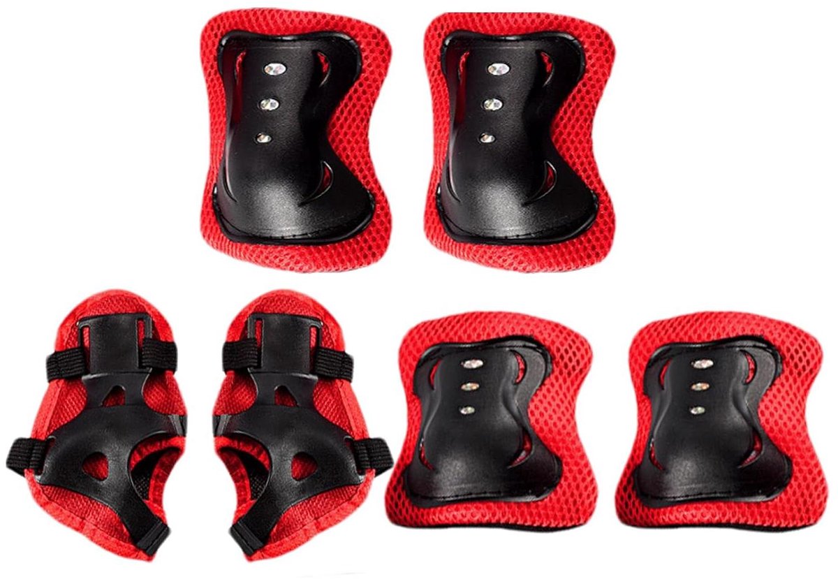 Kinder Beschermingsset - Knie Elleboog Pols Set - Veilig Sporten - Ademend Mesh Ontwerp - 3-12 Jaar - Rood