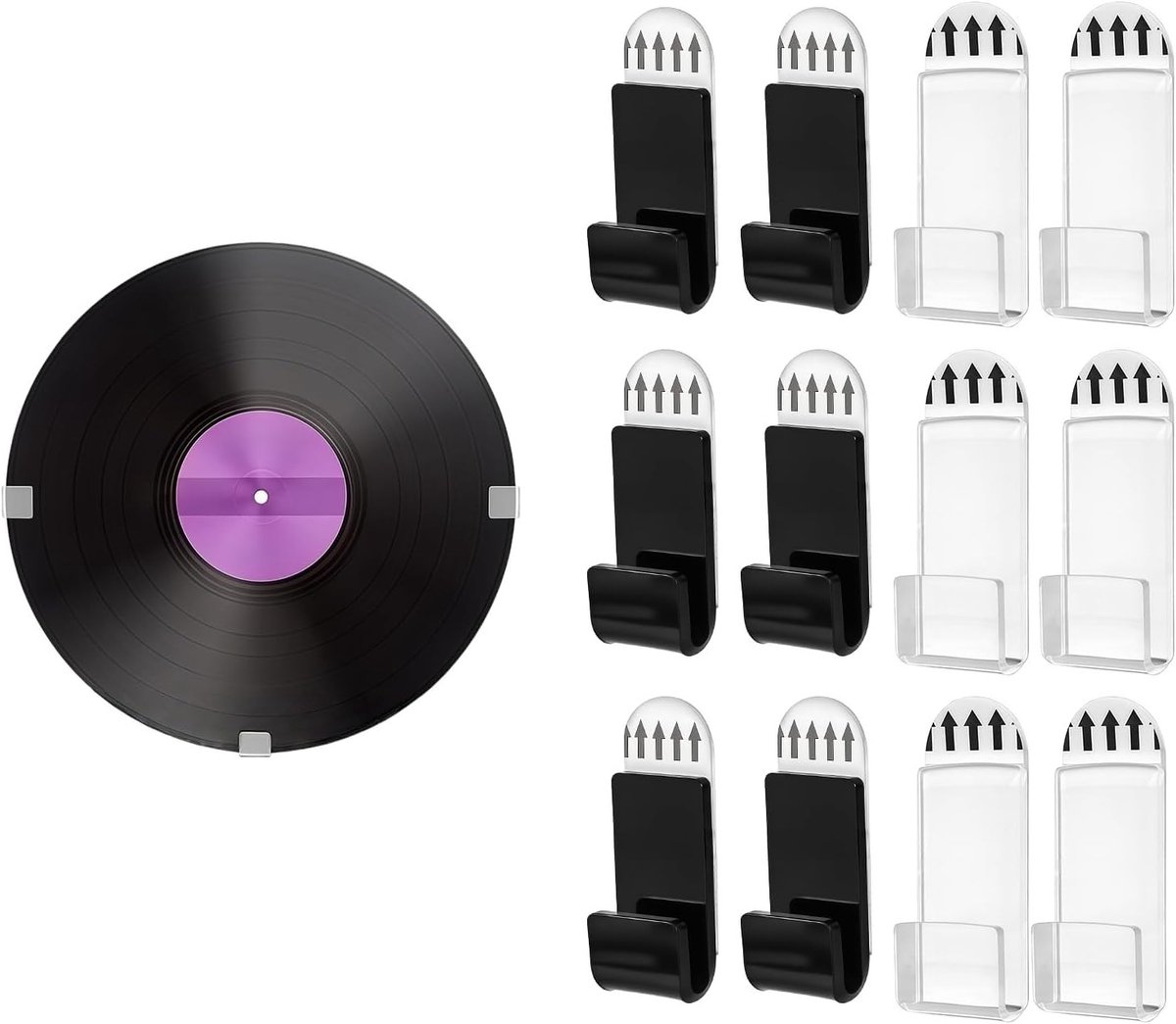 Decoratieve wandhouder voor vinylplaten van acryl, zonder boren, praktische opslagoplossing voor thuis en kantoor (12 stuks)