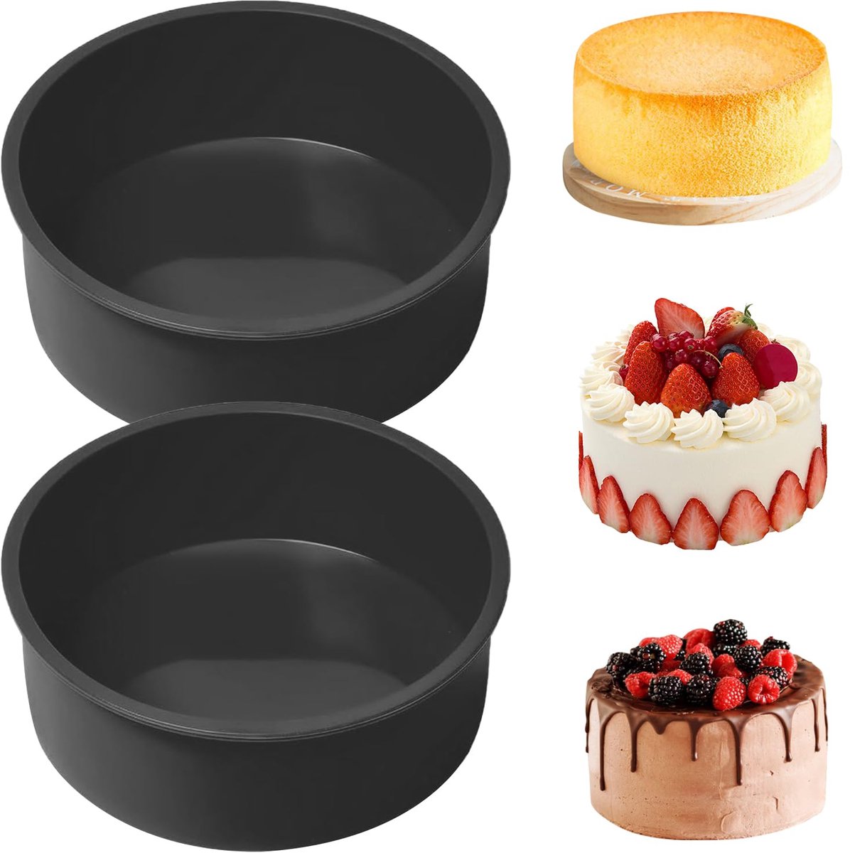 carmdering - Siliconen Bakvorm - Siliconen Cakepan - Ronde Bakvorm - Temperatuurbestendig Van Min 40 Tot Plus 260 Graden - Anti Aanbak Oppervlak Voor Gemakkelijk Ontmolden - Silicone Zonder Bpa - Flexibel Maar Vormvast Tijdens Gebruik - 2 Stuks