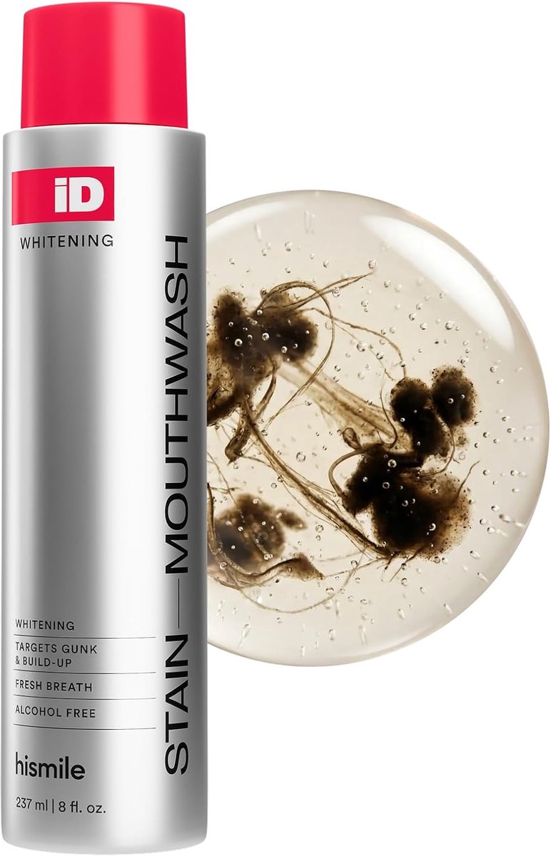 Hismile iD Stain Whitening Mondspoeling - hismile id whitening mouth wash - Alcoholvrije whitening conditioner met waterstofperoxide en etherische oliën, verwijdert tandplak en verfrist de adem, hismile mouthwash id 237 ml