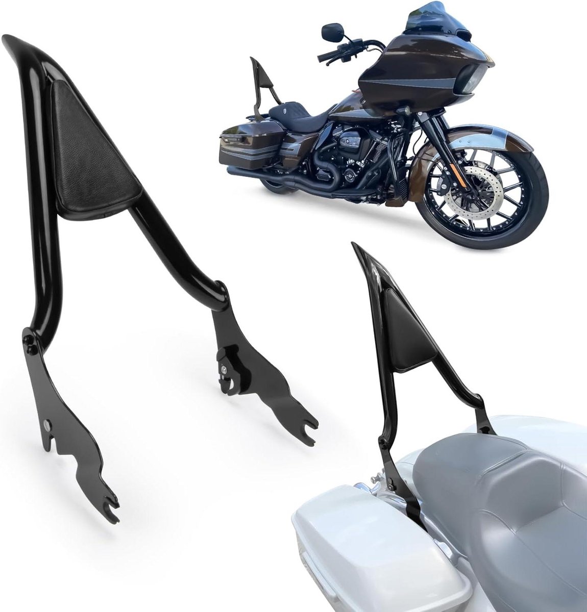 Motorfiets Rugleuning - Passagierssteun - Comfortabel Rijden - Afneembaar Ontwerp - 22 Inch Breed - Zwart