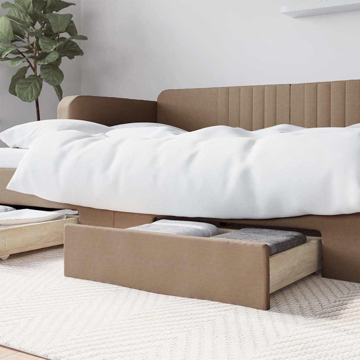 Bedlades 2 stuks - Opbergbakken - Extra opbergruimte - Met wieltjes - 67x50x16 cm - Cappuccino