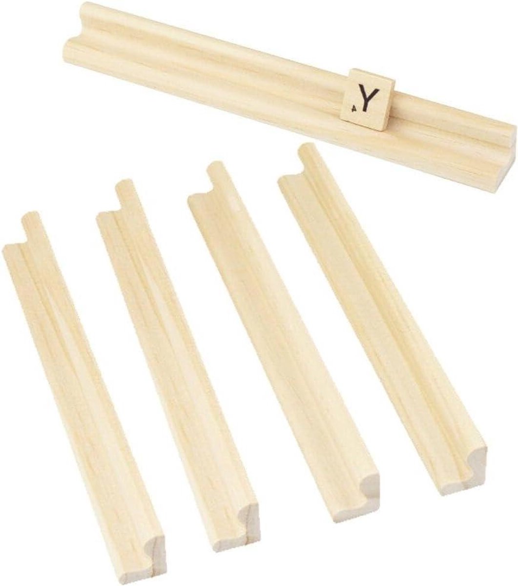 Dominostandaard Houten Set - Tegelhouder Spel - Spel Organisatie - Schuine Sleuven Ontwerp - 5 Stuks - Natuurlijk Hout