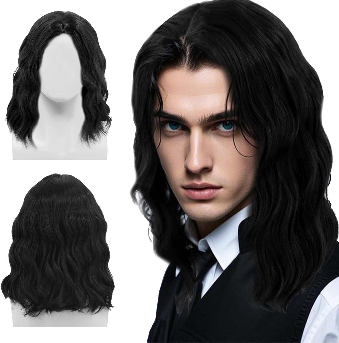 Zwarte Lange Krullende Cosplay Peruk voor Mannen - Hippie, Rockster, Carnaval en Halloween Accessoire