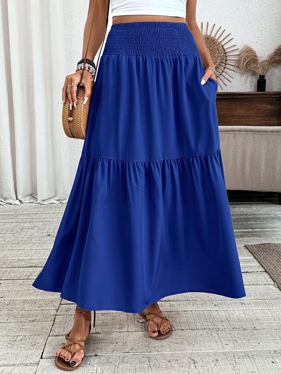 Zomerse Maxi Rok voor Dames, Boho A-lijn, Hoge Taille, Elastisch, Gedrukt, Casual en Chic, One Size, Perfect voor Strand en Vrije Tijd