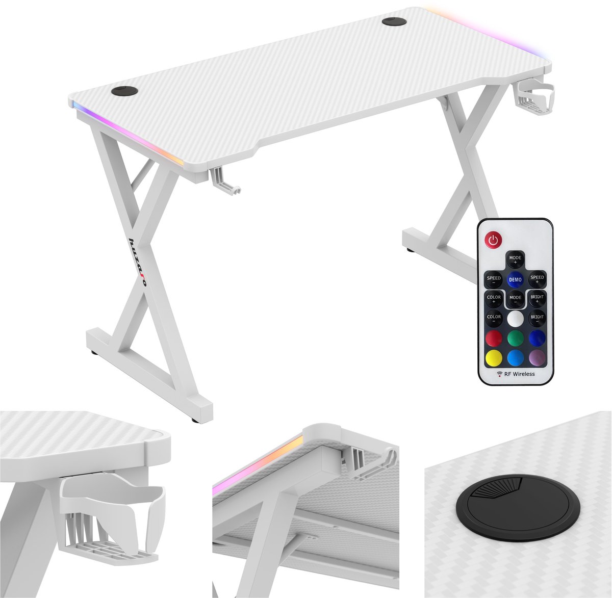 Huzaro Hero 2.3 - Gamingbureau - met RGB-verlichting - 120 cm - stabiel stalen frame - wit