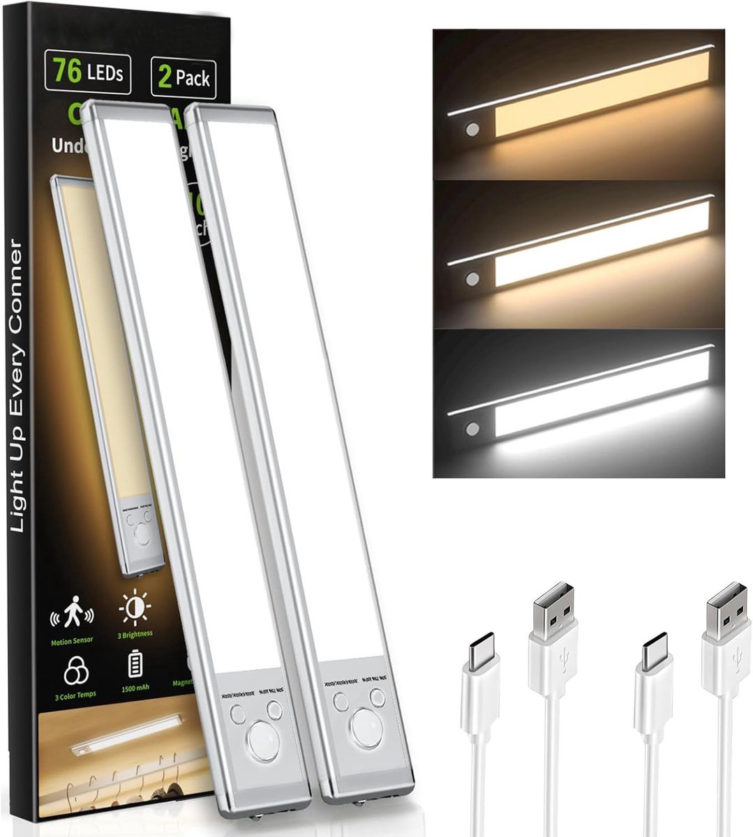 Kastverlichting-keukenverlichting onderbouw led- USB-oplaadbaar - Dimbaar met magnetische bevestiging - Flexibele installatie zonder bedrading - Geschikt voor diverse toepassingen zoals aanrechtbladen trappen en gangen - Wit - 30 x 4 x 1,5 cm