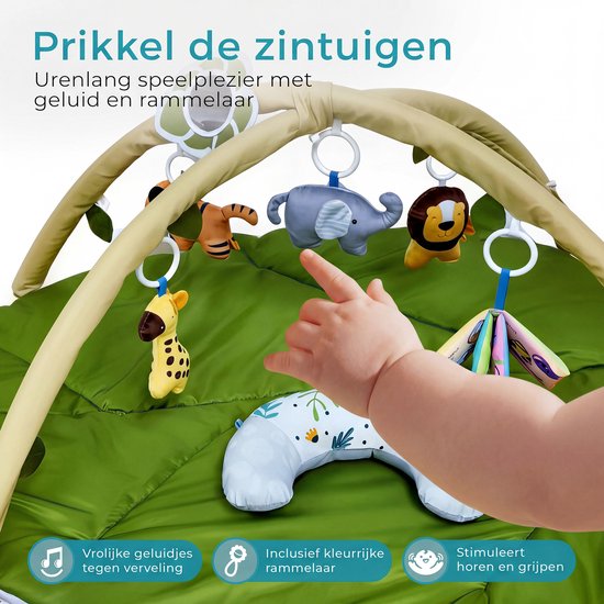 Babygym met boog - Speelmat - Baby speelgoed - Babyshower - Boxkleed - Speelkleed - Speelmat baby - 5 Speeltjes - Inclusief Rammelaar - Groen blaadje — afbeelding 5