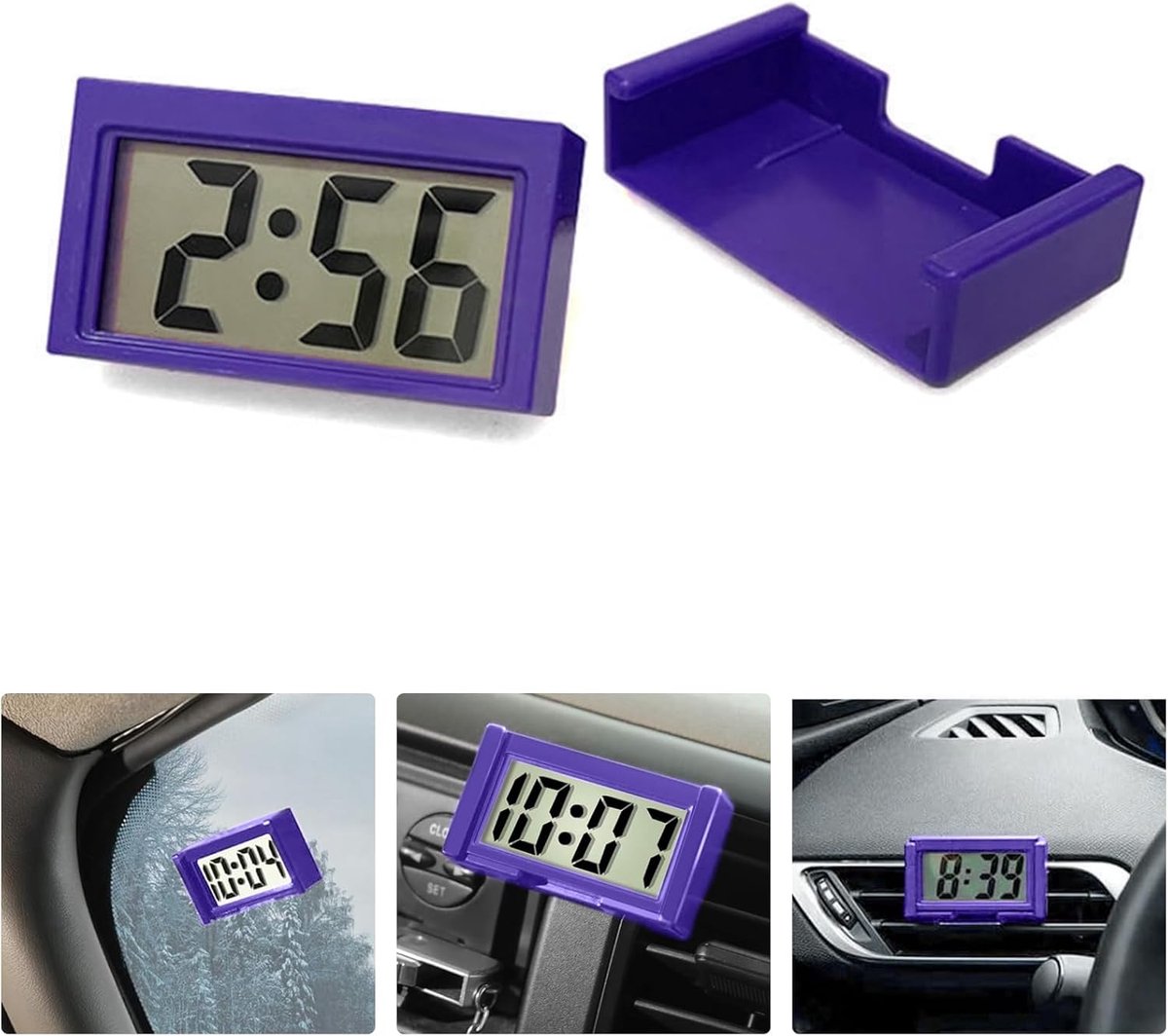 Mini Car Clock - Kleine Digitale Klok - Mini Klok voor Auto - Dashboard - Bureau - Tafel - Badkamer -Paars