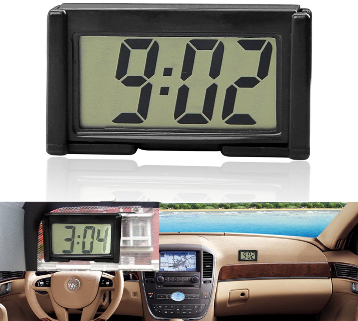 Mini digitale autoklok met zelfklevende achterkant -compacte autoklok voor op het dashboard -kleine digitale klok -Mini Car Clock - Kleine Digitale Klok - Mini Klok voor Auto - Dashboard - Bureau - Tafel - Badkamer - Zwart