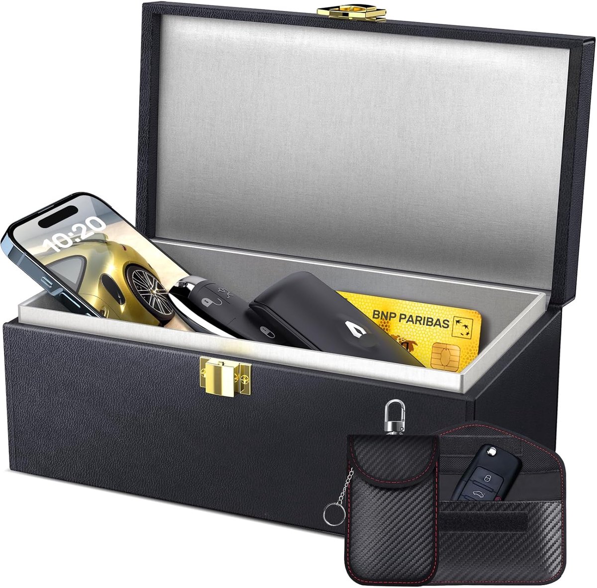 Autosleutel RFID Antidiefstal - RFID Beschermhoes Autosleutel - Beveiliging tegen diefstal en Keyless Entry-misbruik - Beschermhoes Autosleutel Box - Autosleutel Kluis - Keyless Entry Hoesje - 2 Sleuteltasjes - Sleuteletui 22 x13 x 10.5 CM | Cyslmuk®