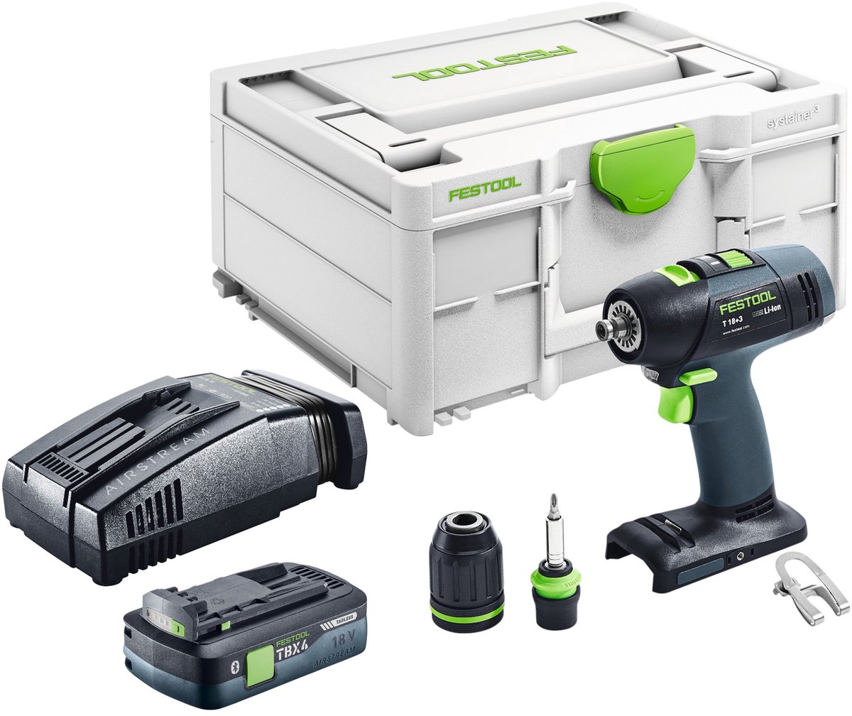 Festool T 18+3-Basic accuboormachine 18 V 50 Nm borstelloos + 1x accu 4,0 Ah + snellader + Systainer