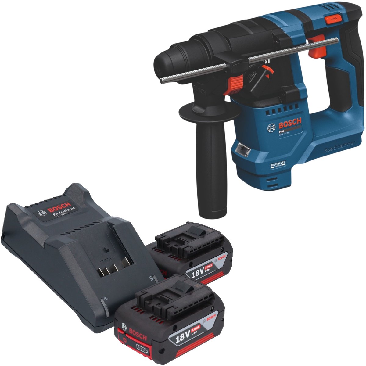 Bosch GBH 18V-18 Professional accu-boorhamer 18 V 1,5 J SDS plus borstelloos + 2x accu 4,0 Ah + oplader
