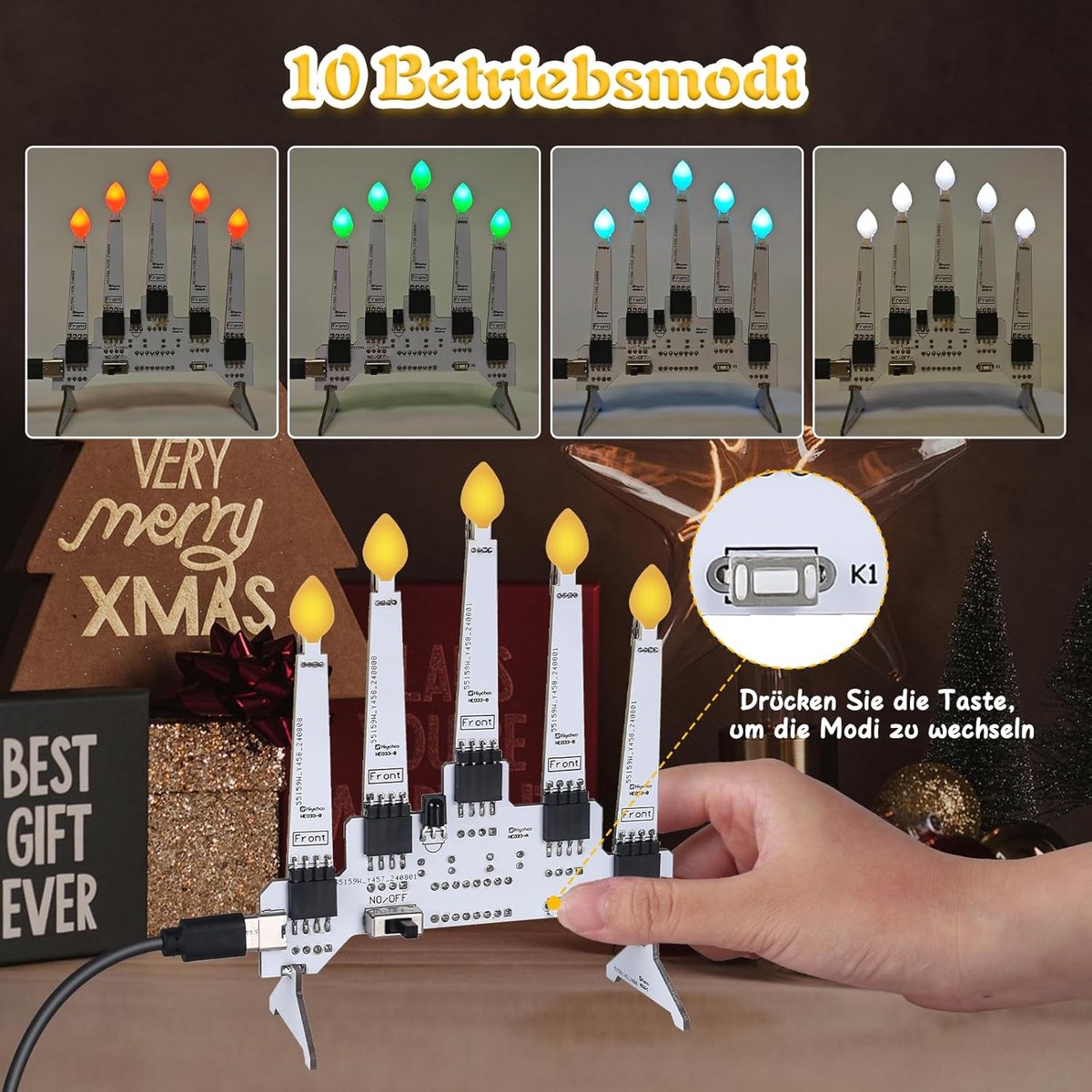 Kerstkaarsen Set - LED Kaarsen Soldeerkit - Decoratieve Verlichting - 10 Lichtmodi - 5 stuks - Warm Wit – foto 4