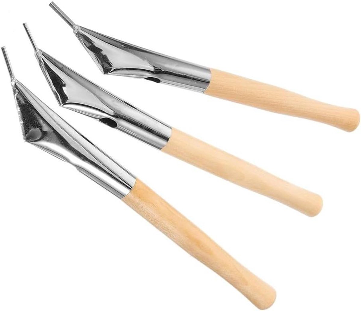 Wax Gereedschap Set - Batik Pen Kit - Klei Modelleren - Houten Handvatten - 17.5 cm Lengte - Houtkleur