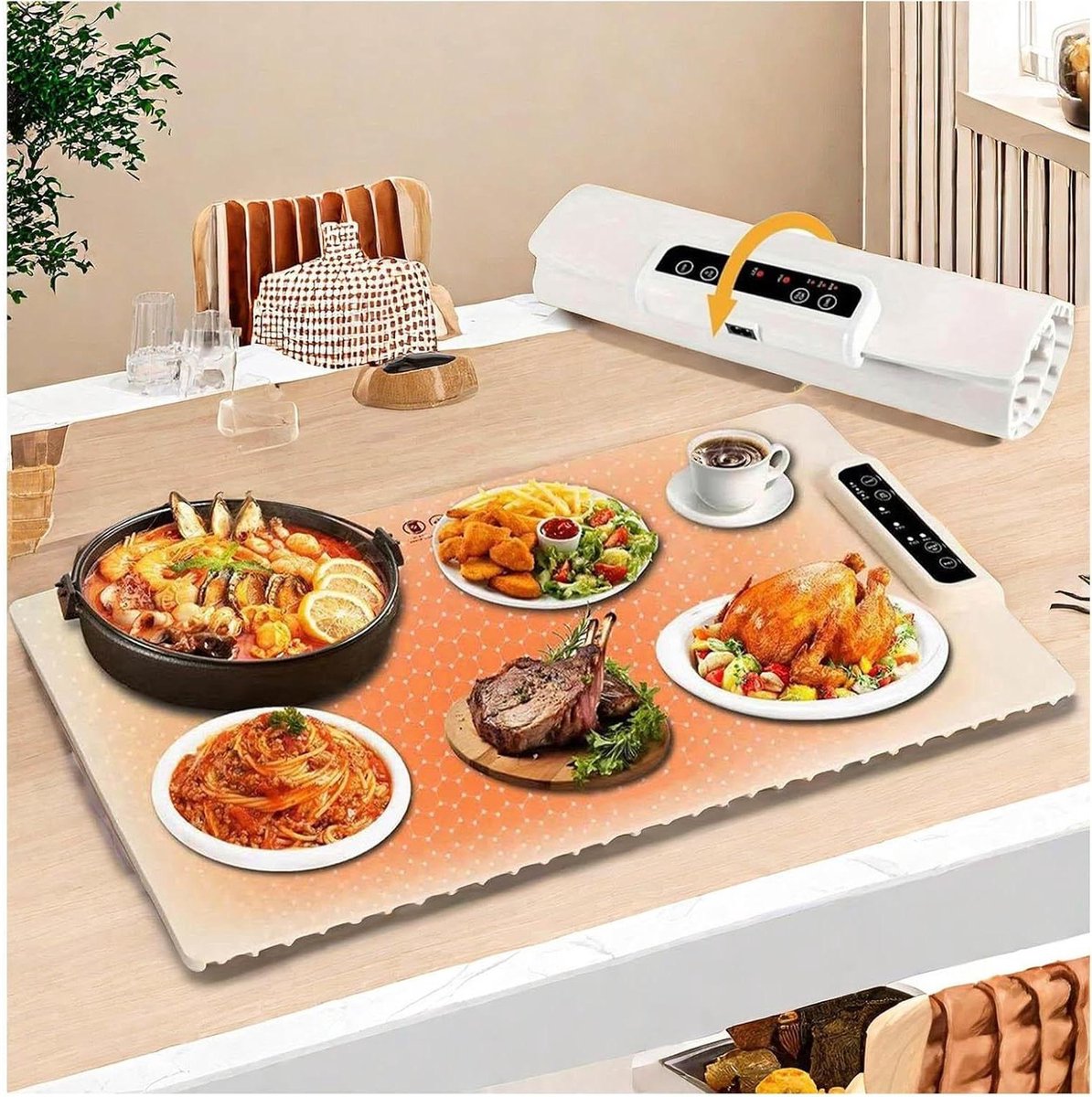 Elektrische Warmhoudplaat - Verwarmingsmat Eten - Eten Warm Houden - Grote Oppervlakte Verwarming - 60 x 38 cm - Wit