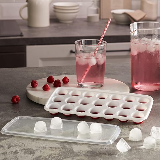 IJsblokjesmaker met deksel - IJsvorm IJsblokjesvorm - Drankjes Koelen - Flexibele bodem - 21 ijsblokjes - Transparant/rood/wit — afbeelding 2