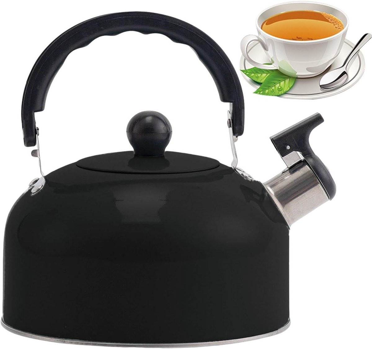 Theeketel Roestvrij Staal - Waterketel Fluitketel - Water Koken - Snelkooktechnologie - 3 Liter - Zwart
