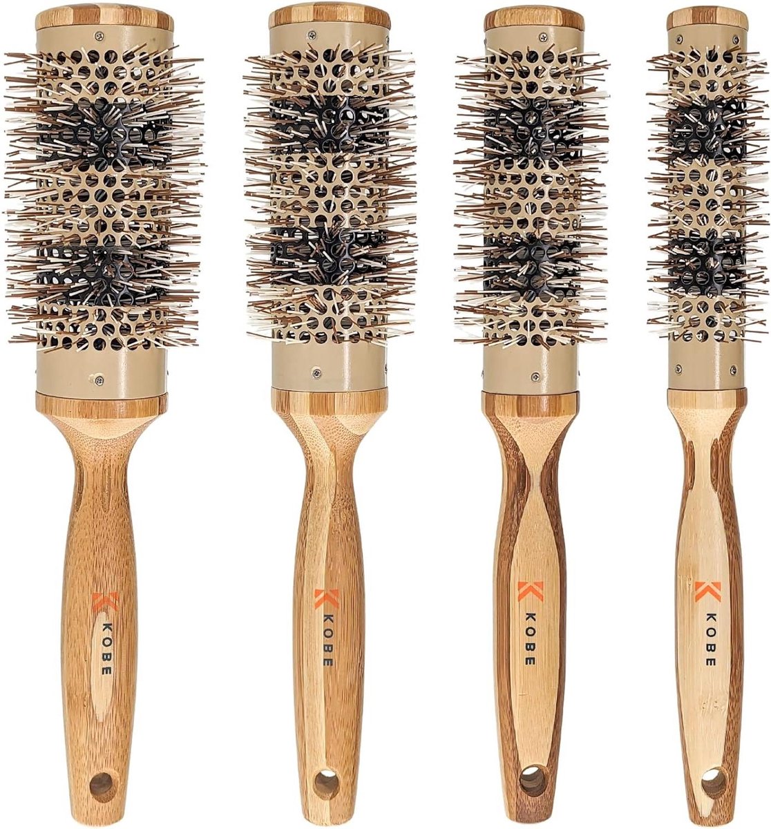 Bamboe Thermale Borstel - Ronde Borstel Set - Haar Stylen - Keramisch Warmtevat - Set van 4 - Natuurlijk Bamboe