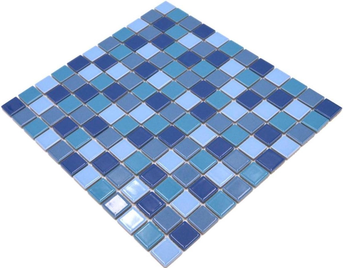Mozaïektegels Keramiek - Mozaïekplaat Muurdecoratie - Badkamer Wanddecoratie - Glanzende Blauwe Finish - 330x302 mm per vel - Blauw