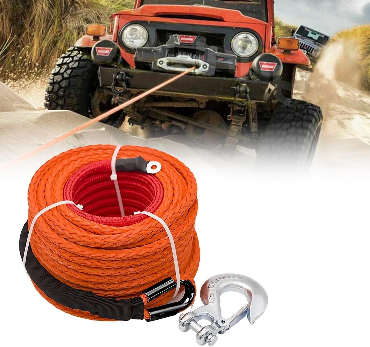 Synthetisch Liertouw - Lierkabel Touw - Voertuigen Trekken - 12-Strengs Geweven - 8 mm x 15 m - Oranje