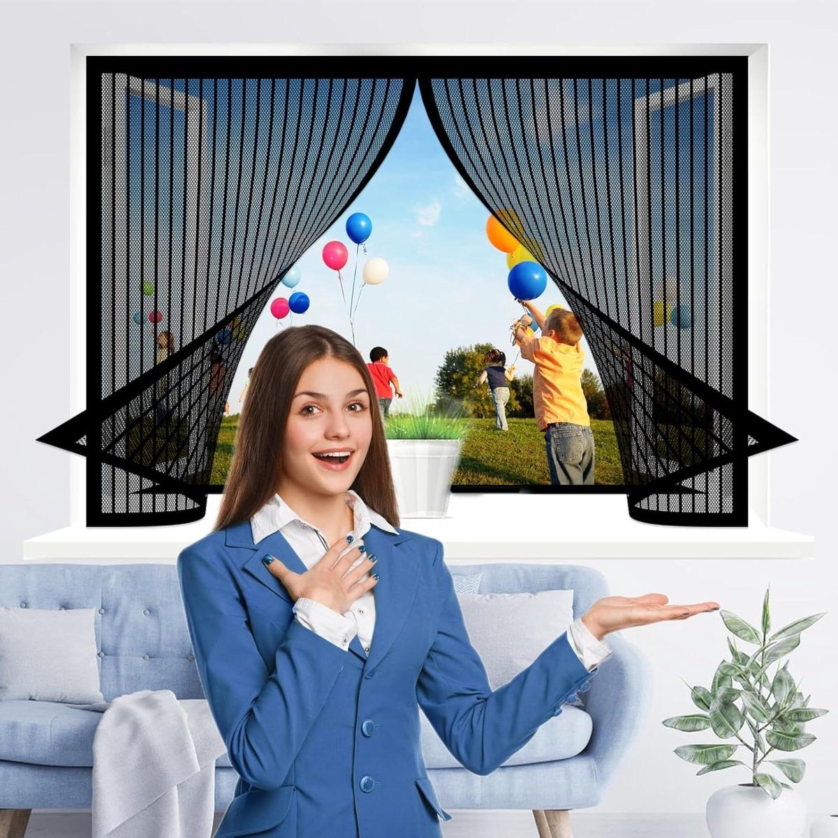 Magnetisch Vliegenraam - Vliegenhor Raamscherm - Frisse Lucht Binnen - Automatisch Sluitend - 110 x 55 cm - Zwart