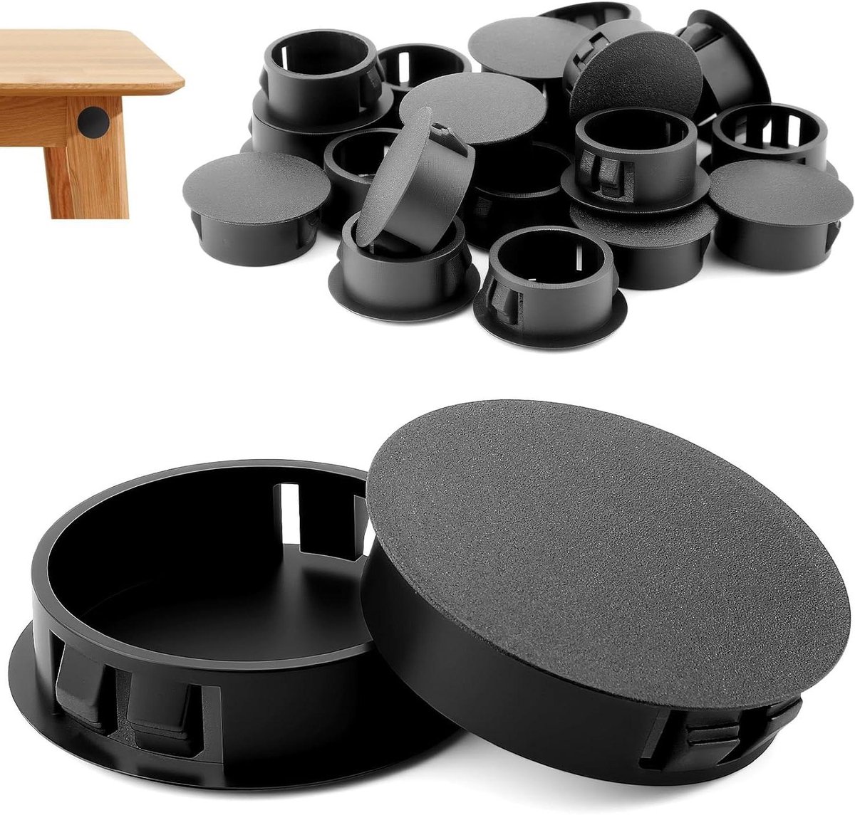 Afdekkapjes boorgaten - Blindstoppen sluitdoppen - Meubels afwerken - Nylon kunststof - 28 mm - Zwart