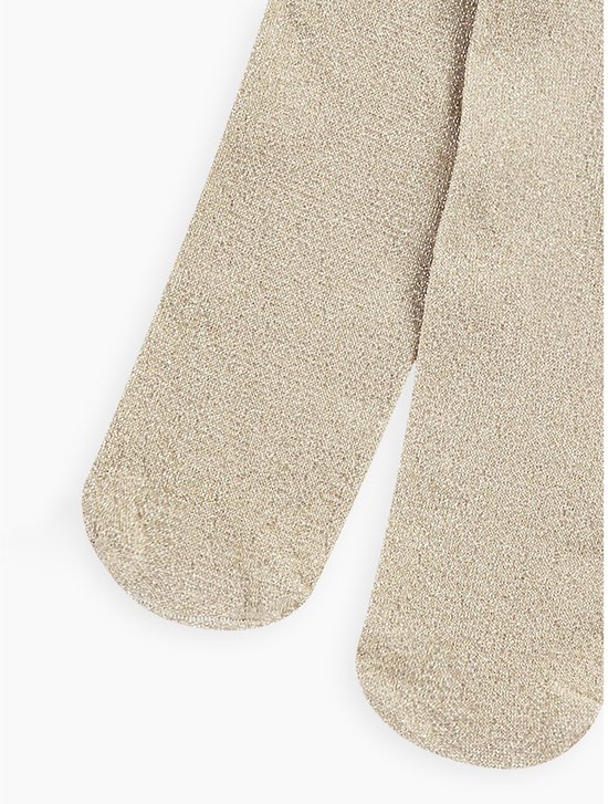 Nude panty met glinsterende draad, detail van de voetjes.