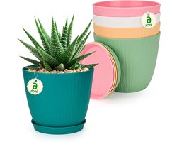 CSYY Plantenpotten binnen, plastic plantenbakken met drainagegaten en schotel, decoratieve streepgroeven bloempotten voor binnen en buiten kamerplanten (kleurrijk, 6 inch)