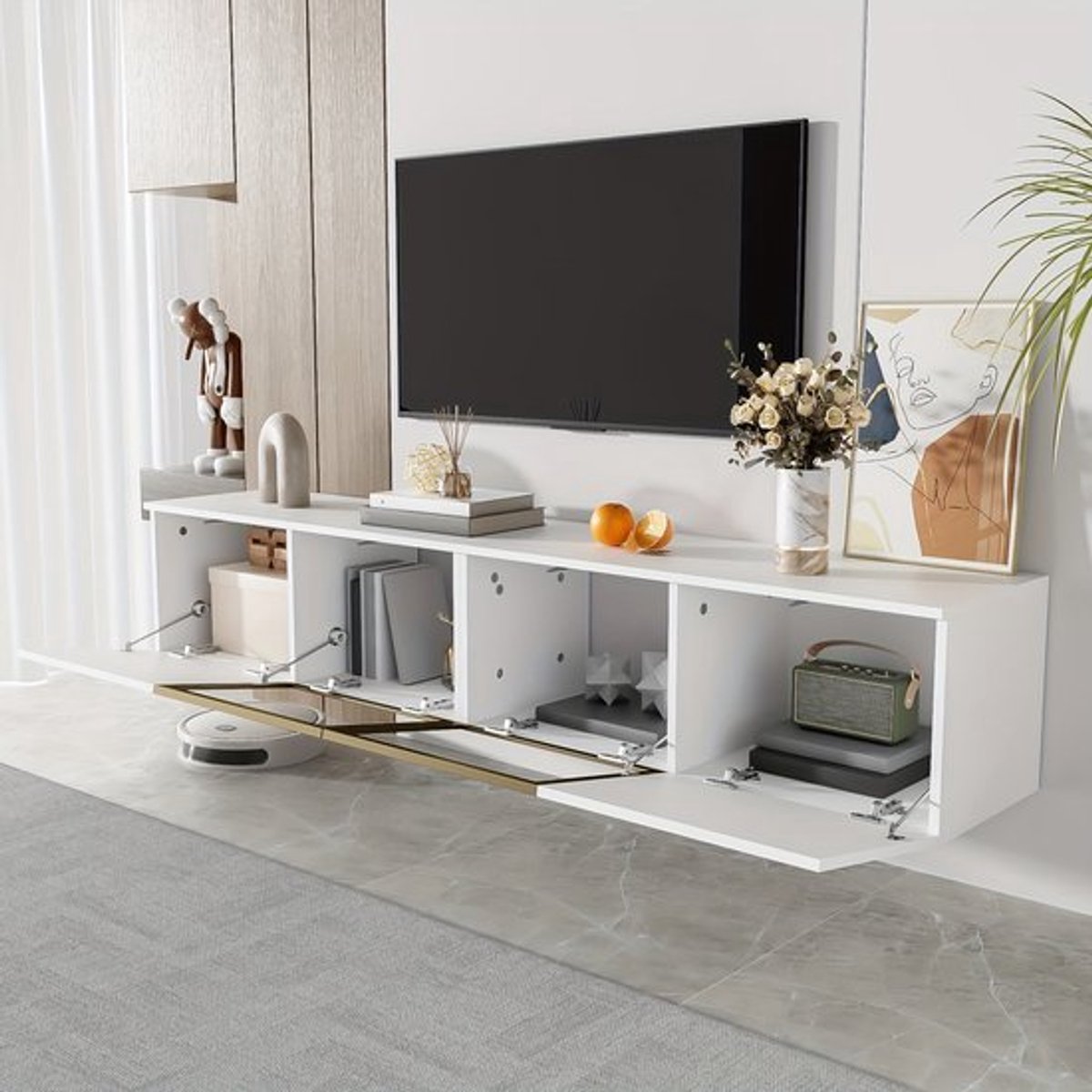 TV-meubel – Tv-kast – Mediameubel – Dressoir – Opbergkast – 170 cm breed – Wit minimalisti
