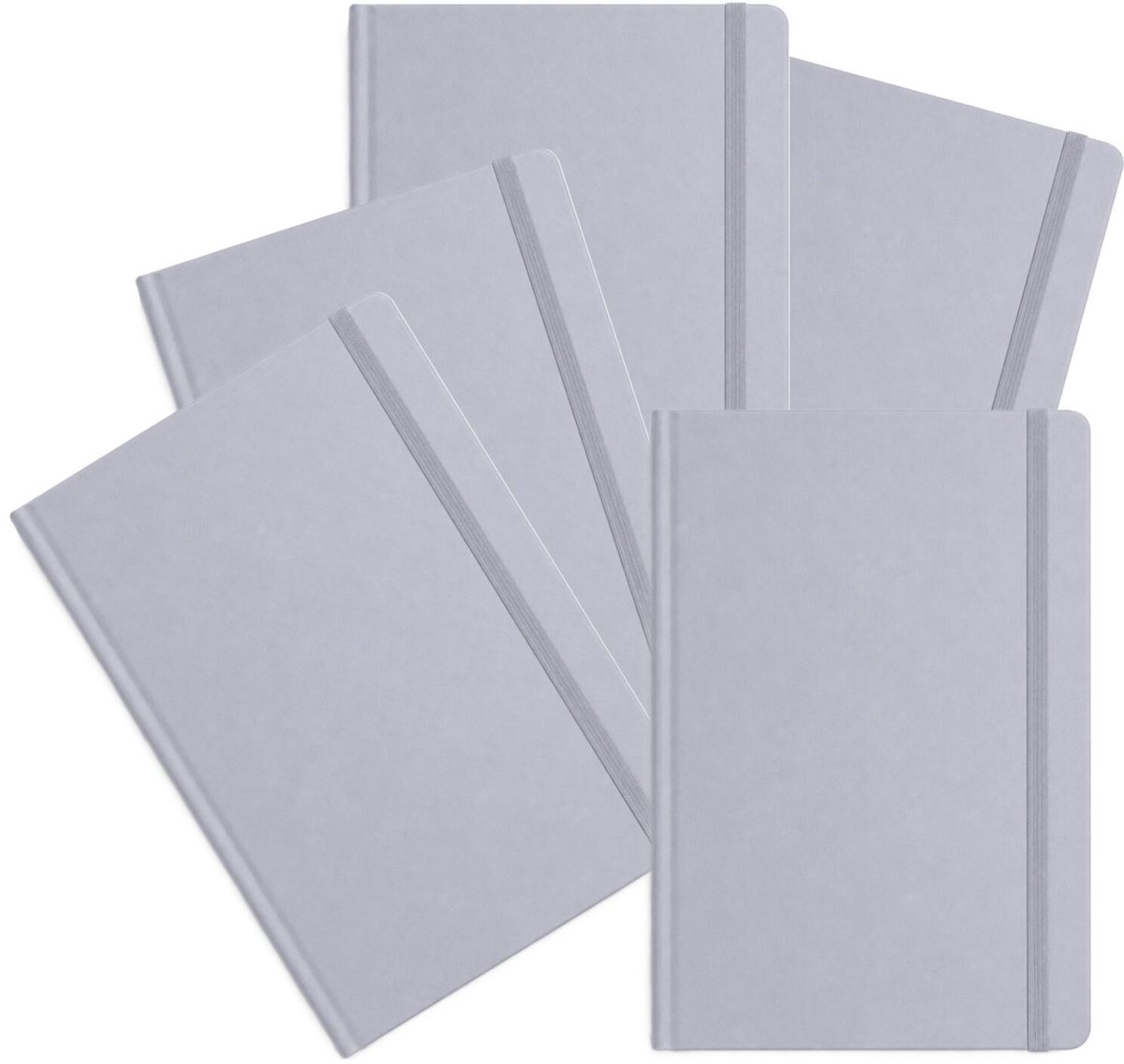 Bellatio Design Notitieboekje - 5x - A5 formaat - met elastiek - zilver - 100 pagina - schriften